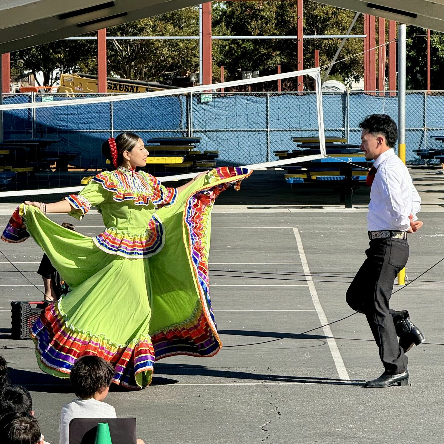 Folklorico dancers at Forest Hill School assembly
