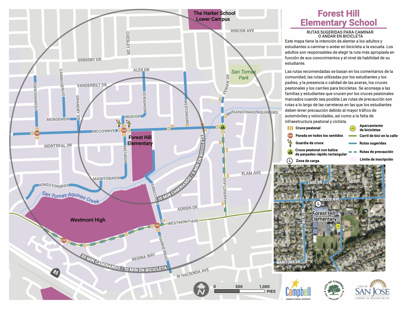 map of safe route to Forest Hill