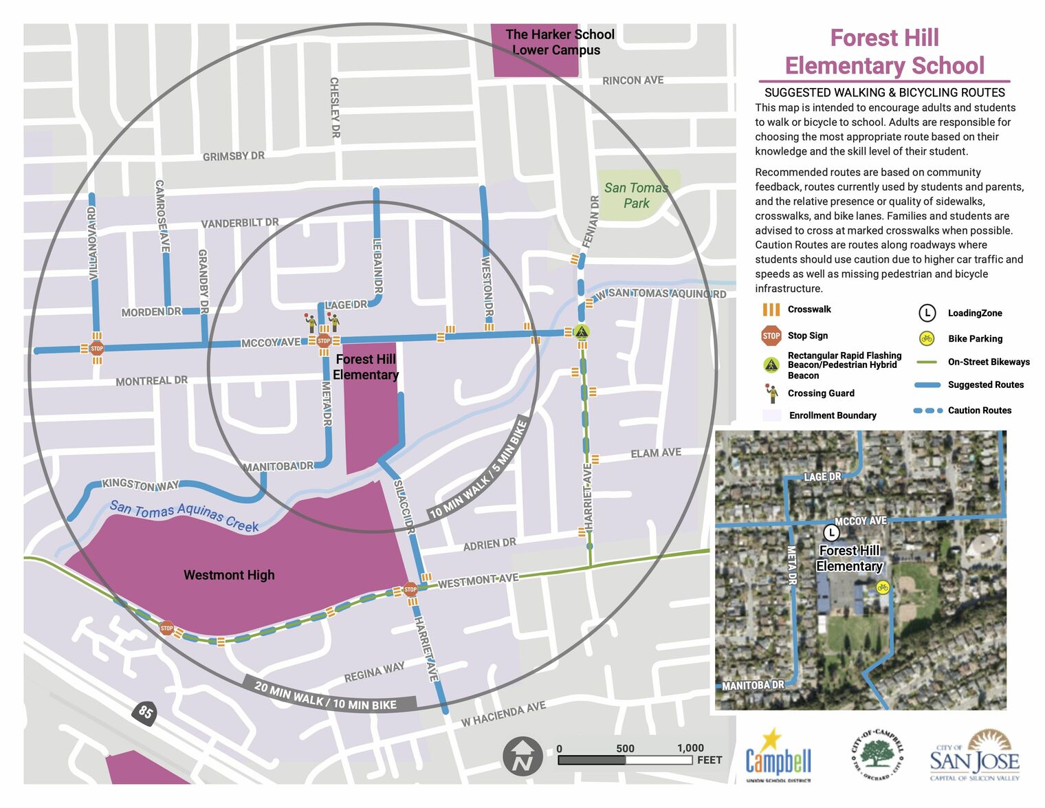 map of safe route to Forest Hill