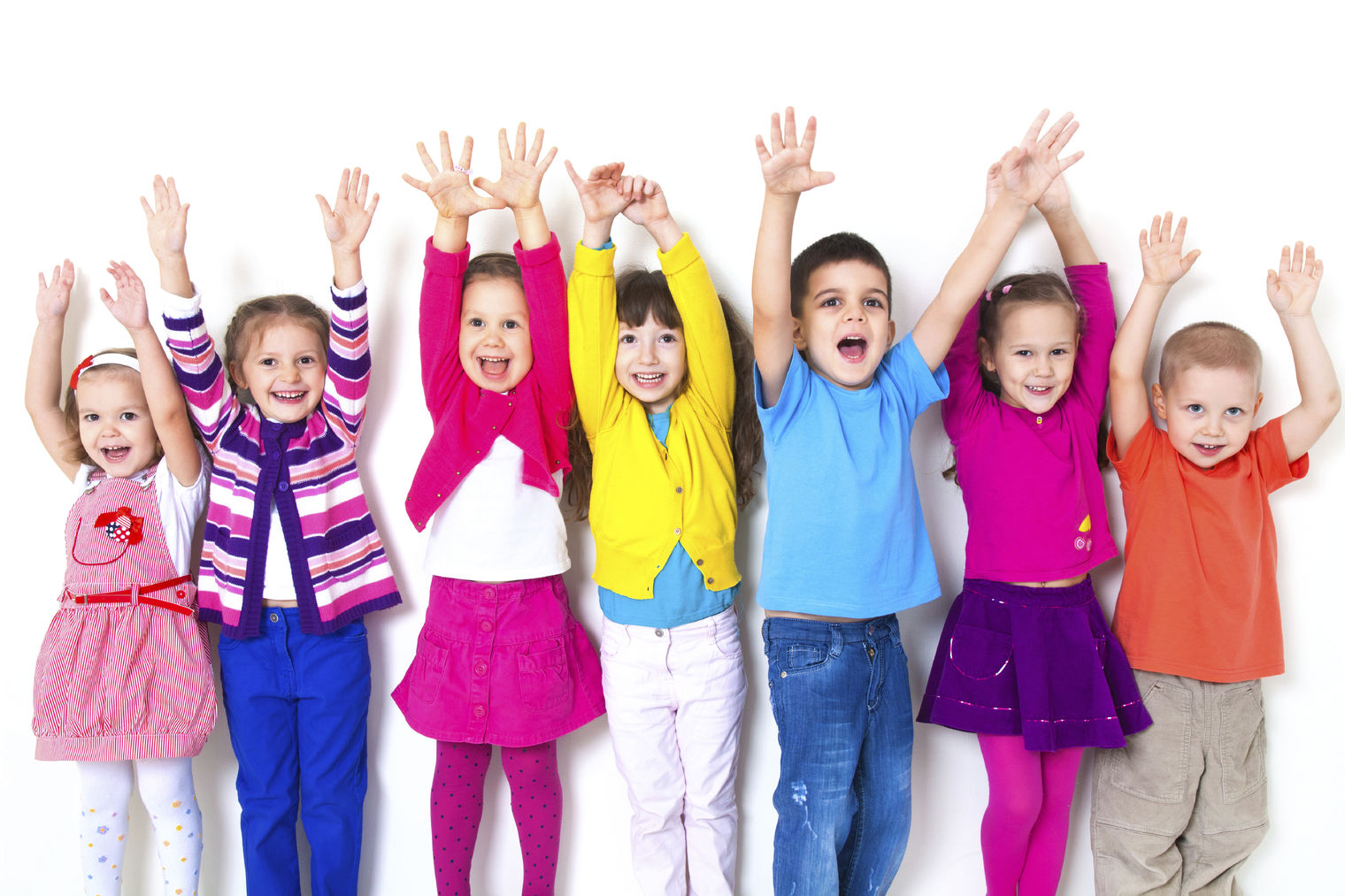students with hands up