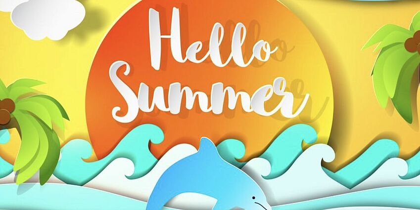 Art with dolphin and message: hello summer
