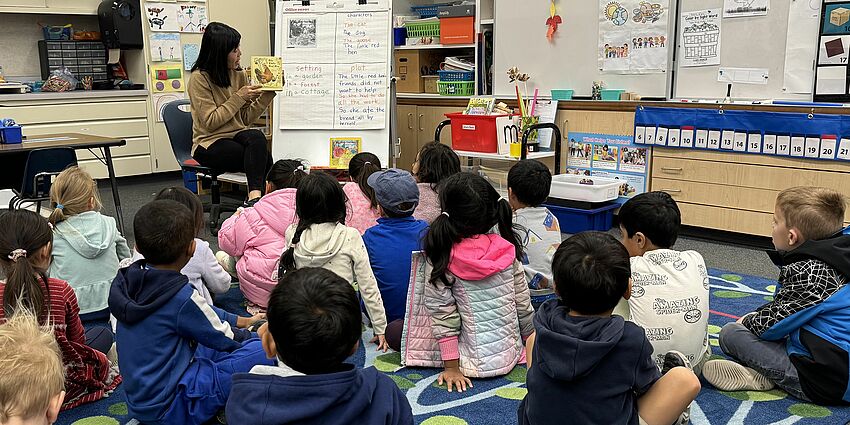 Kindergarten students listen to a read aloud
