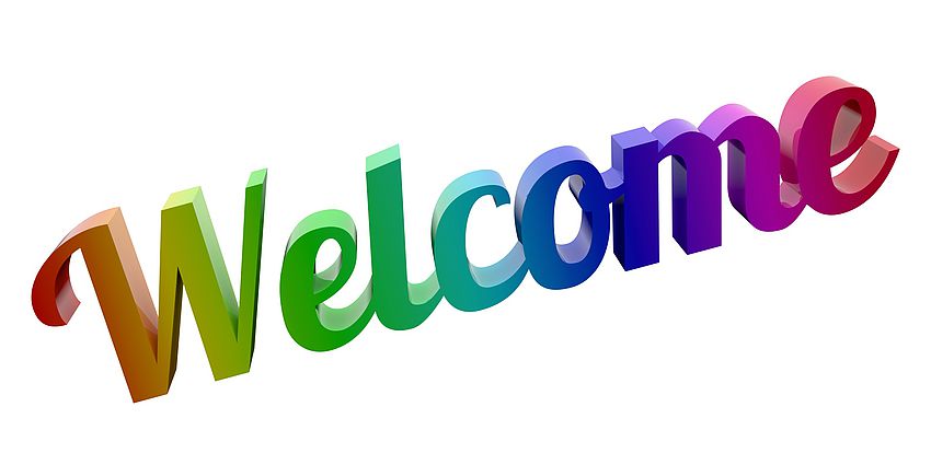 the word "welcome" done in rainbow colors