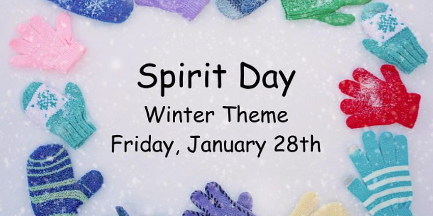 A mitten border with an announcement of our winter spirit day on 1/28/2022