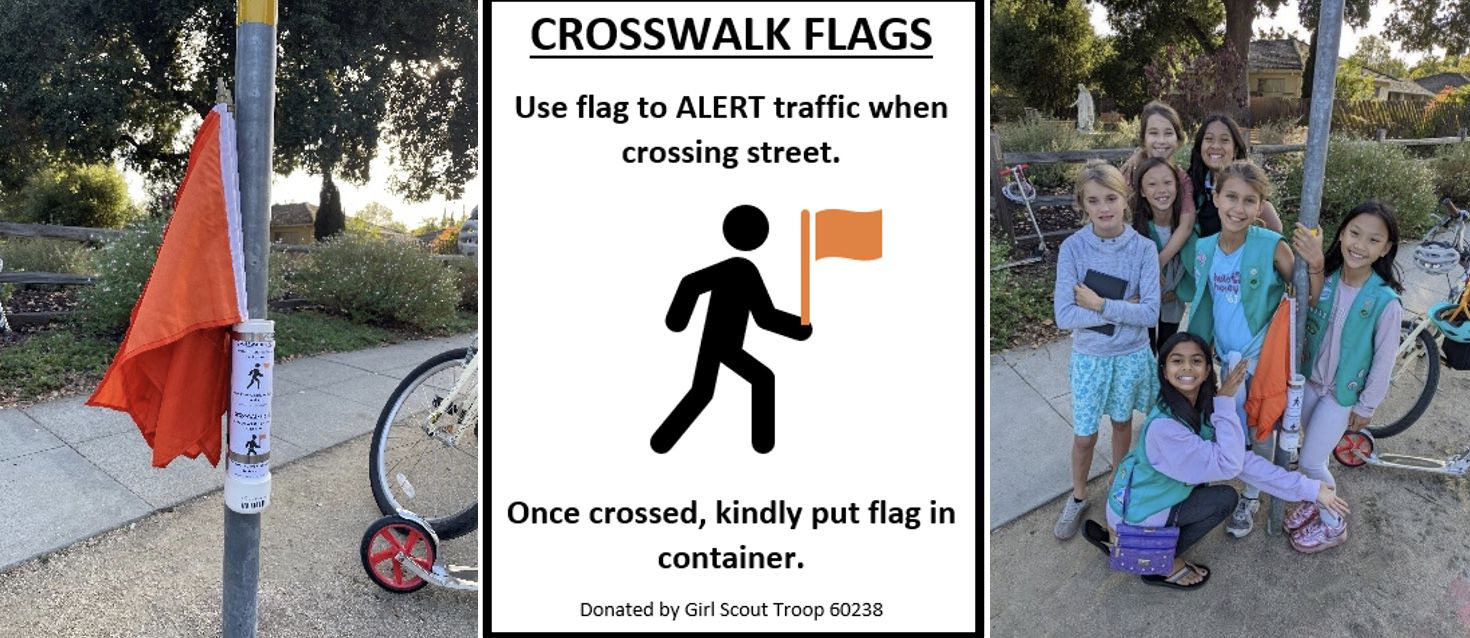 Girl Scouts and crosswalk flags