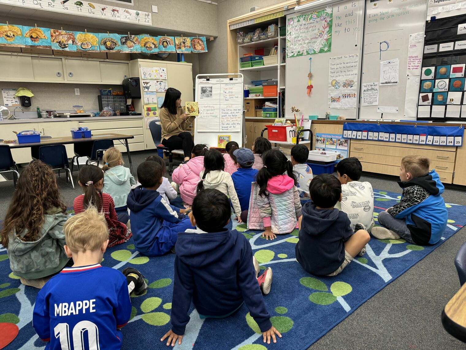 Kindergarten students listen to a read aloud