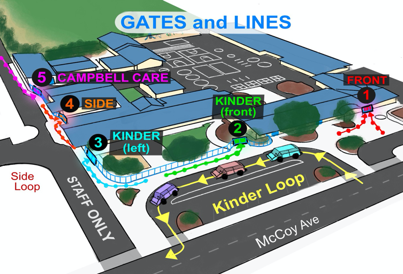 Campus map with gate assignments
